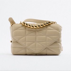 zara women crossbody bag beige quilt embellished beads removable shoulder strap